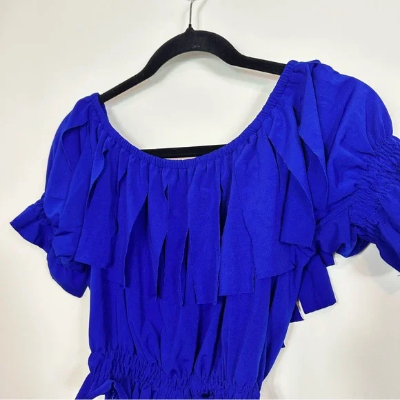 Off-Shoulder Blue Ruffle Top - Picture 9 of 10
